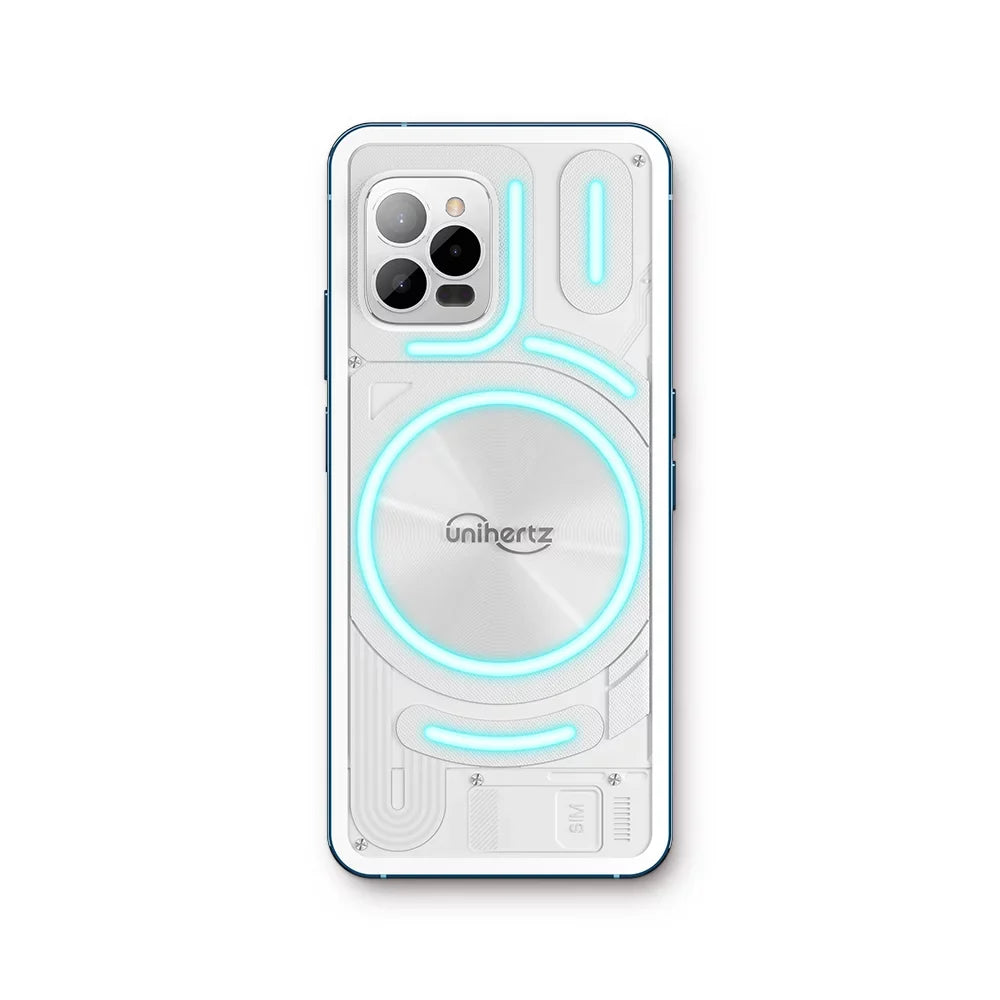 Unihertz Luna (White) - Colorful LED Light, Android 12 4G Smartphone, 108MP Camera, 5000 mAh Battery and Fast Charging, NFC, Unlocked Smartphone with Industrial Transparent Back Design