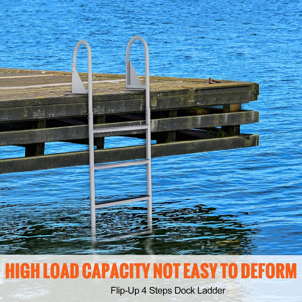 VEVOR Dock Ladder, Flip-Up 4-Step Aluminum Alloy Pontoon vessel Ladder for Ship, Lake, Pool