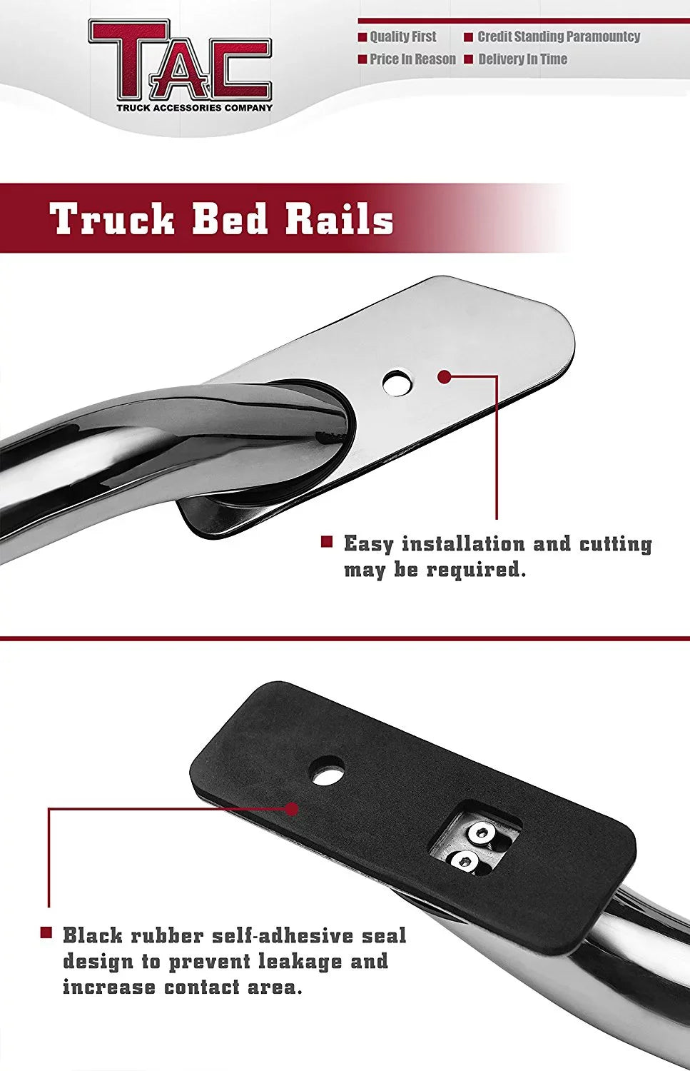 Denali CarbonPro Editions) 304 Stainless Steel Truck Side Rails Accessories 2pcs. TAC Bed Rails Fit 2014-2024 Chevy Silverado/GMC Sierra 1500 6.5ft Standard Bed(Excl