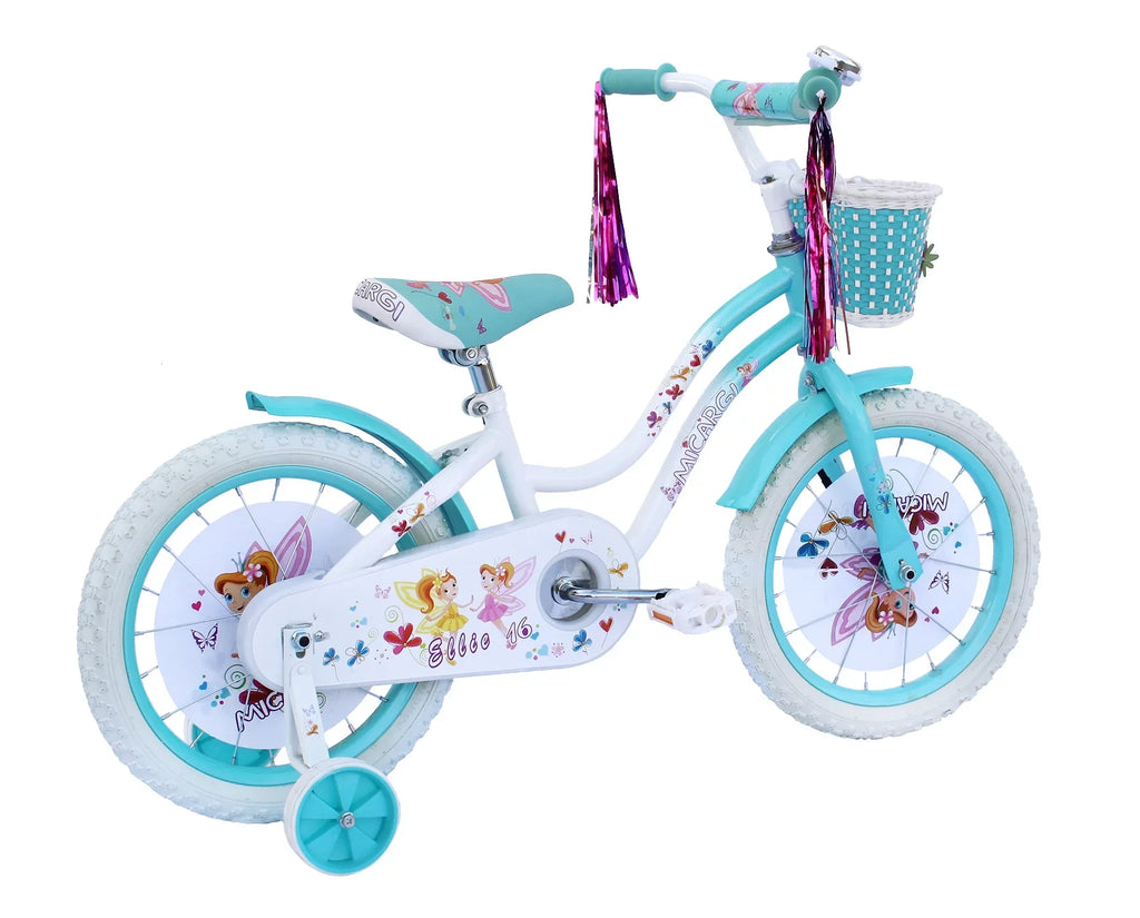 USToyOutlet 16" Cruiser Steel Frame Bicycle Coaster Brake One Piece Crank, White Full shield Chain Guard, Baby Blue Basket, Fenders & Rims, White Tire Kid's Bike - White/Baby Blue