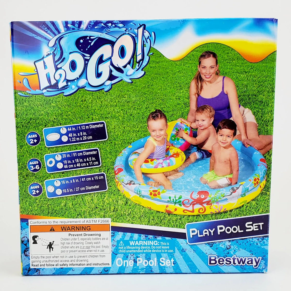 Inflatable Circle Baby Pool with Beach Ball and Swim Ring. H2OGO! 48in