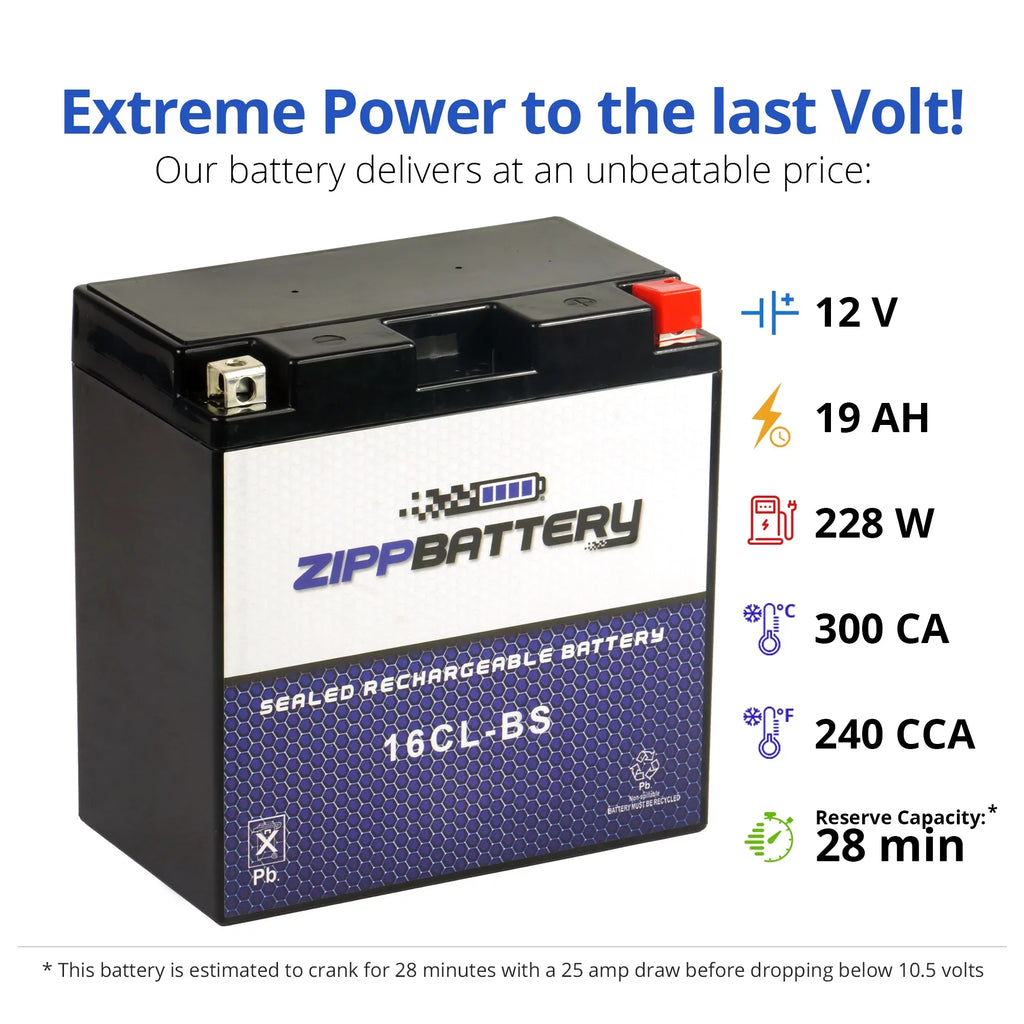 Zipp Battery Yb16cl-bs Jet Ski Battery for Kawasaki Jf650 Ts Cc 89-'96, Jf650 X2 650cc 86-'95