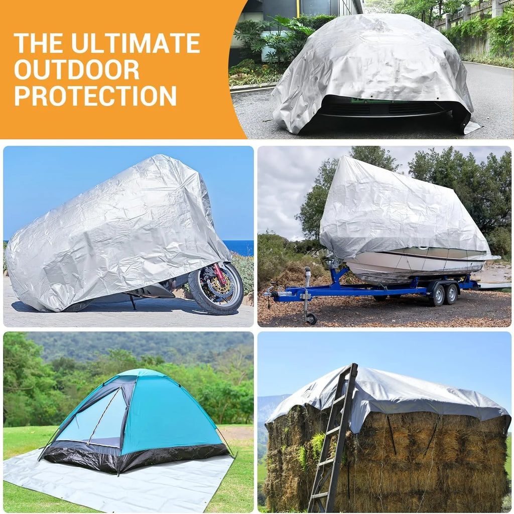 Tarps Heavy Duty Waterproof 12? X 20?, Extra Thick 16 Mil, Tear & Fade impervious, 100% UV Blocking, Outdoor Tarp with Reinforced Grommets for Roof, Camping, Patio, Pool, vessel(Silver/Black)