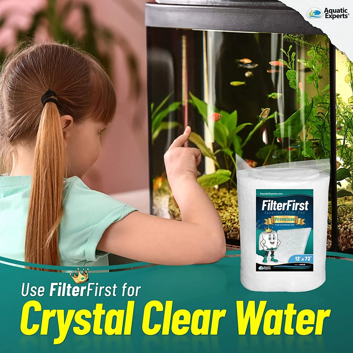 Aquatic Experts Aquarium Filter Pad, FilterFirst Aquarium Filter Media Roll for Crystal Clear moisture - Filter Floss for Fish Tank Filters, 12 by 72 by ⅜ Inch to ½ Inch Thick