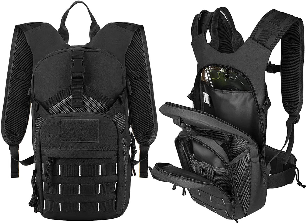 SKL Hydration Pack Tactical aqua Backpack with 2L BPA Free moisture Bladder, Military moisture Bag Thermal Insulation, Adjustable Waist Pocket Daypack Fits Women Men for Running Hiking Cycling Biking