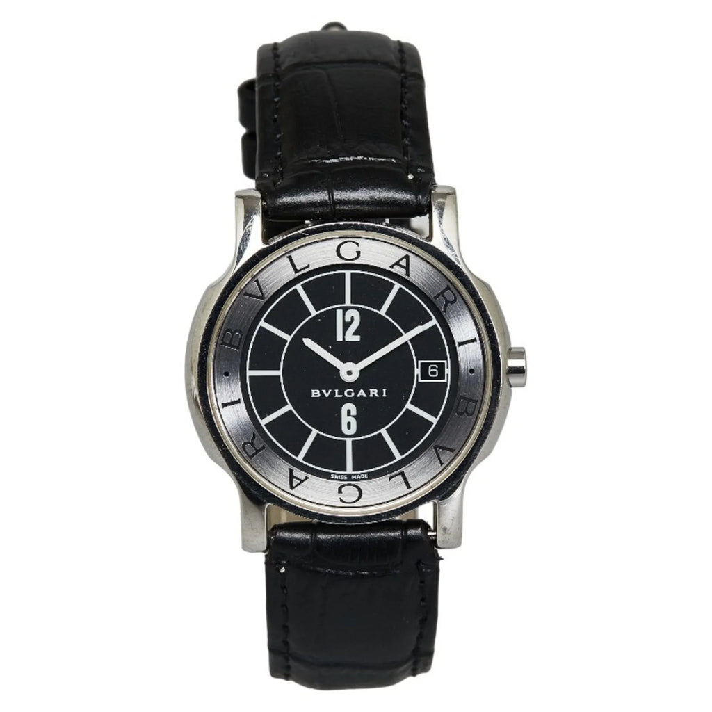 Pre-Owned BVLGARI Solotempo Leather (non-original) Watch ST35S Quartz Black Dial Stainless Steel Women's (Good)