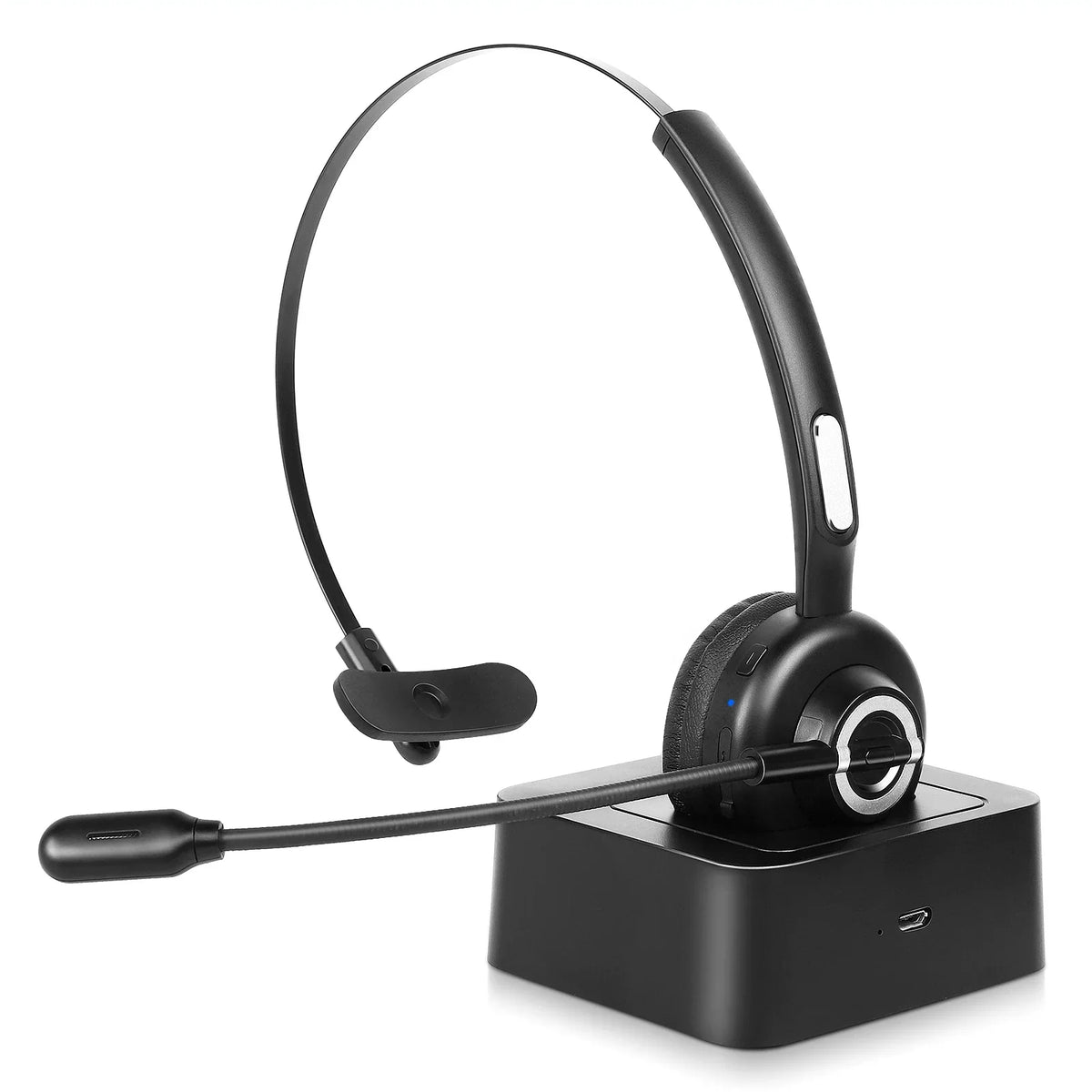 Comfortable Bluetooth Headset, UX-M97 Wireless Headset with Microphone, Wireless Cell Phone Headset with Noise Isolation Mic Charging Base Mute Function for  Galaxy J4 With Charging Dock