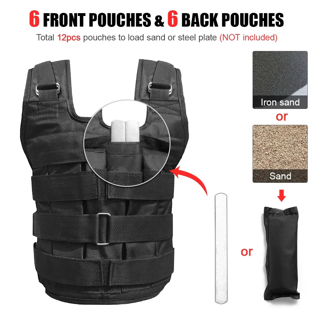 Load (Empty). Adjustable Weighted Vest Weight Jacket Oxford Exercise Weight Loading Cloth Strength Training 50kg Max