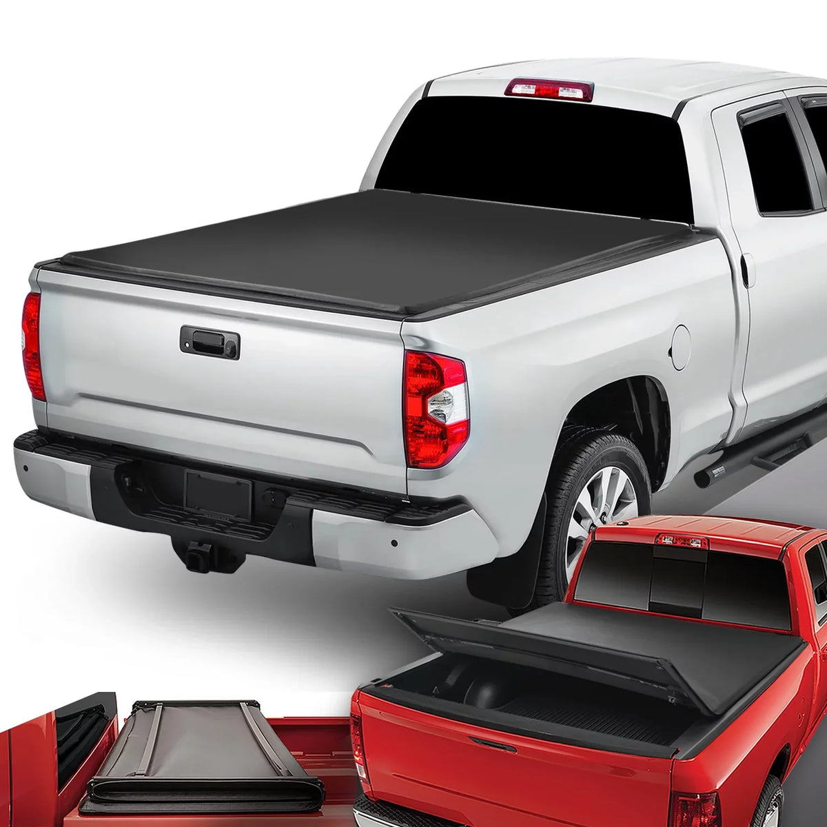 DNA Motoring TTC-TRISOFT-056 For 2007 to 2021  Tundra 5.5' Bed Fleetside Adjustable Tri -Fold Soft Top Trunk Tonneau protector 20 19 18 17 16 15 14 13 12 11 10 09 08