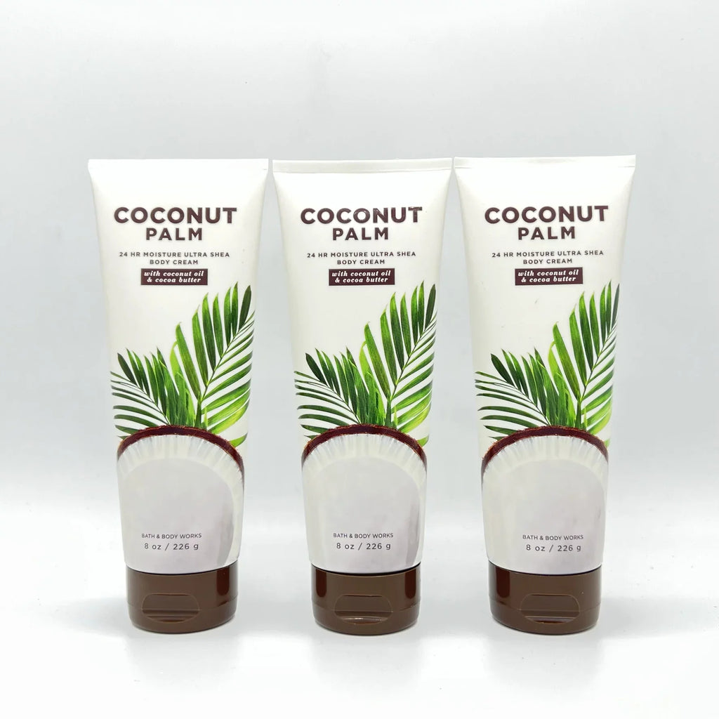Bath & Body Works Coconut Palm 24-Hour Moisture 8oz Ultra Shea Body Cream with Coconut Oil & Cocoa Butter, Pack of 3