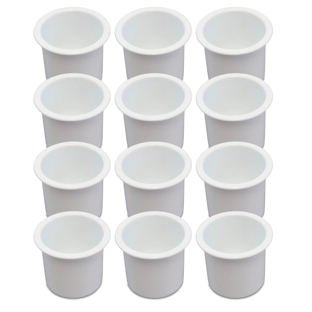 12 Cup Holder Plastic Pocket Recessed Drop In Insert Universal for ship RV Car Truck Sofa Game Table Marine Pontoon Motorhome Camper White