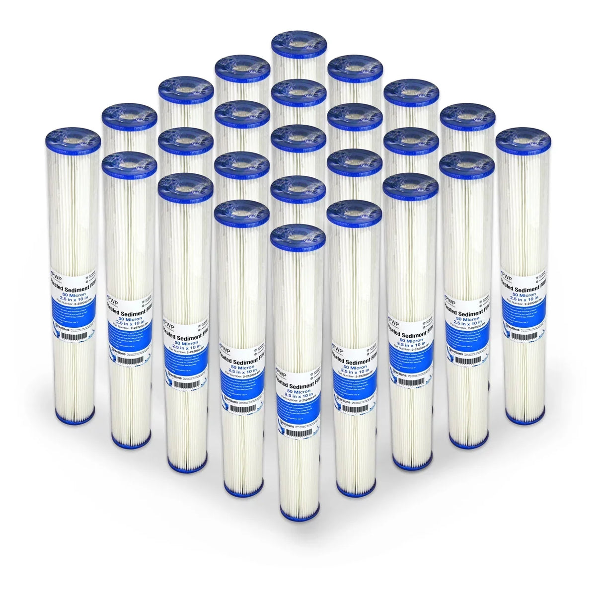 Pleated Poly Sediment liquid Filter Cartridge 2.5x20" 50 micron 25 Pack