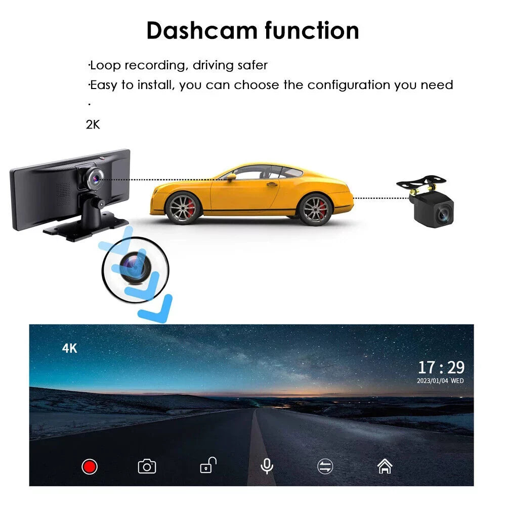 Jahy2Tech 2K Wireless 10.26'' Touch Screen Dual Channel Wifi Car DVR Dash Camera Android Auto ".