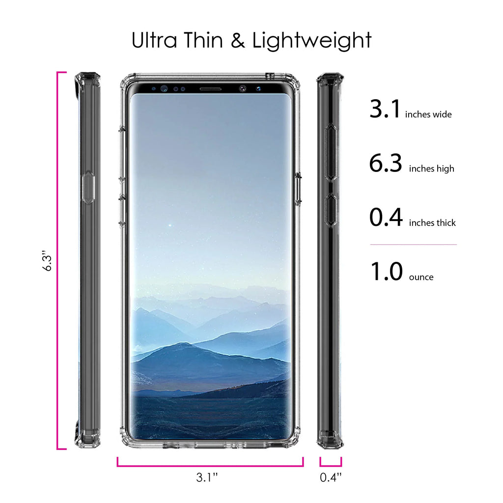 DistinctInk Clear Shockproof Hybrid Case for  Galaxy Note 9 - TPU Bumper, Acrylic Back, Tempered Glass Screen Protector - Faith, Hope & Love - Cross & Leaves