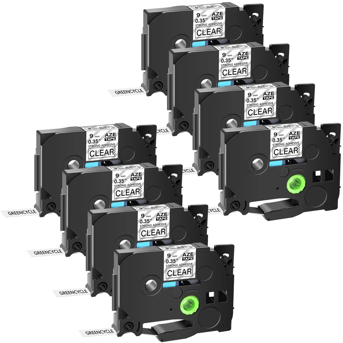 GREENCYCLE 8 Pack suitable for Brother TZe-S121 TZ-S121 TZ-121 TZe-121 Tape 9mm 0.35'' Laminated Black on Clear Extra Strength Label Tapes use in P-Touch PT-D210 D400 D600 Label Maker 26.2ft 8m
