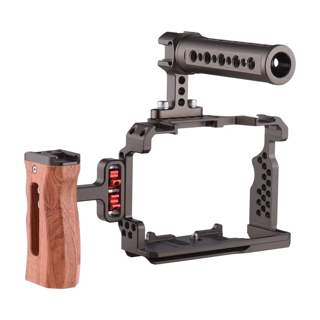 Walmeck Andoer Aluminum Alloy Cage Kit with Video Rig Handle Wooden Grip Replacement for  A7R III/ A7 II/ A7III