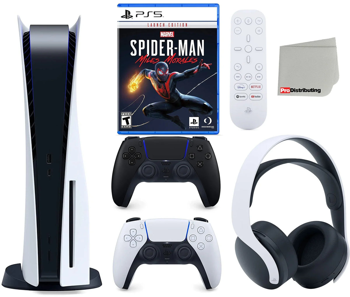 Playstation 5 Disc Version ( PS5 Disc) with Midnight Black Extra Controller, Headset, Media Remote, Marvel’s Spider-Man: Miles Morales Launch Edition and Microfiber Cleaning Cloth Bundle