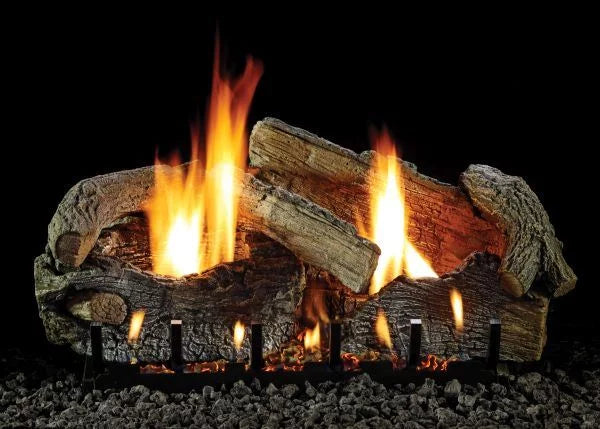 30" Stacked Aged Oak Logset with VF/V Slope Glaze Burner, NG