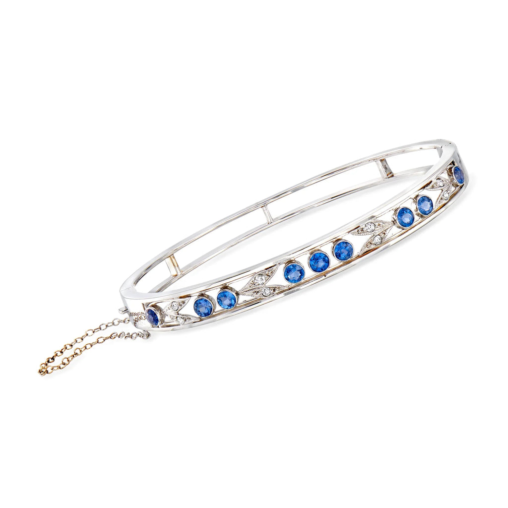 Diamond Bangle Bracelet in 14kt White Gold, Women's, Adult, Pre-Owned. t.w. Sapphire and .20 ct. t.w. 1940 Vintage 1.80 ct. Ross-Simons C