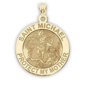 Picturesongold.Com Saint Michael - Protect My Mother - Religious Medal  1 inch in Solid 14K Yellow Gold