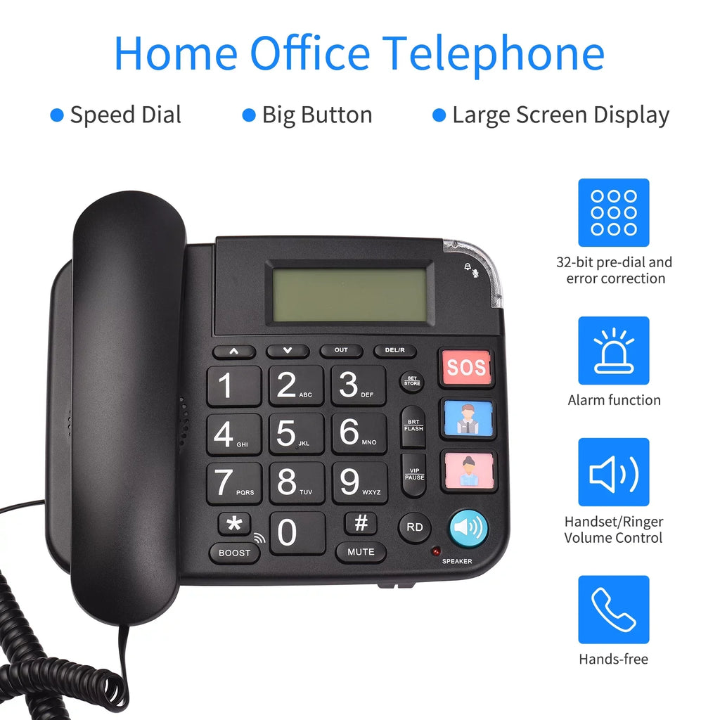 Black Corded Phone with Big Button Desk Landline Phone Telephone Support Hands-Free/Redial/Flash/Speed Dial/Ring Control for Elderly Seniors Home Office Business Hotel