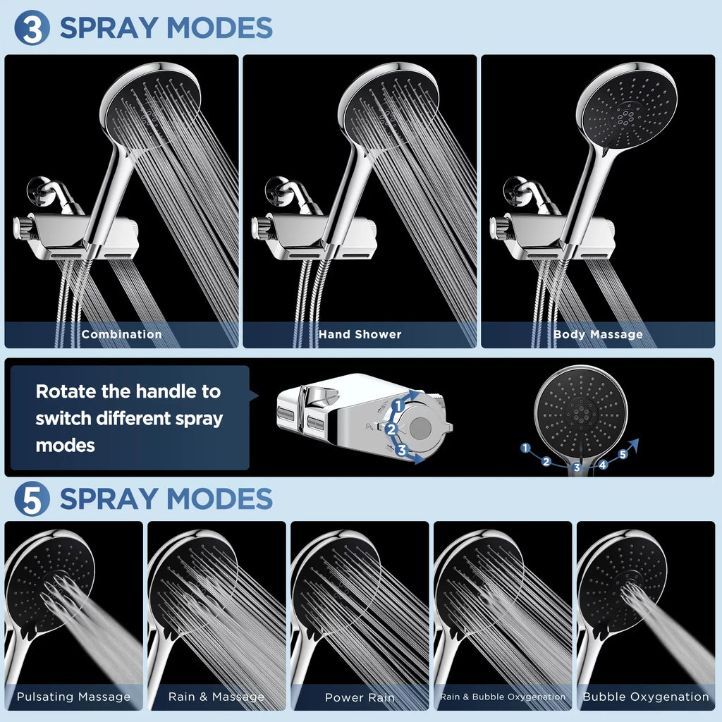 HOPOPRO 3 in 1 Filter Showerhead with Handheld Combo High Pressure SPA Shower System Massage Shower Head and 5 Modes Hand Held Shower Head