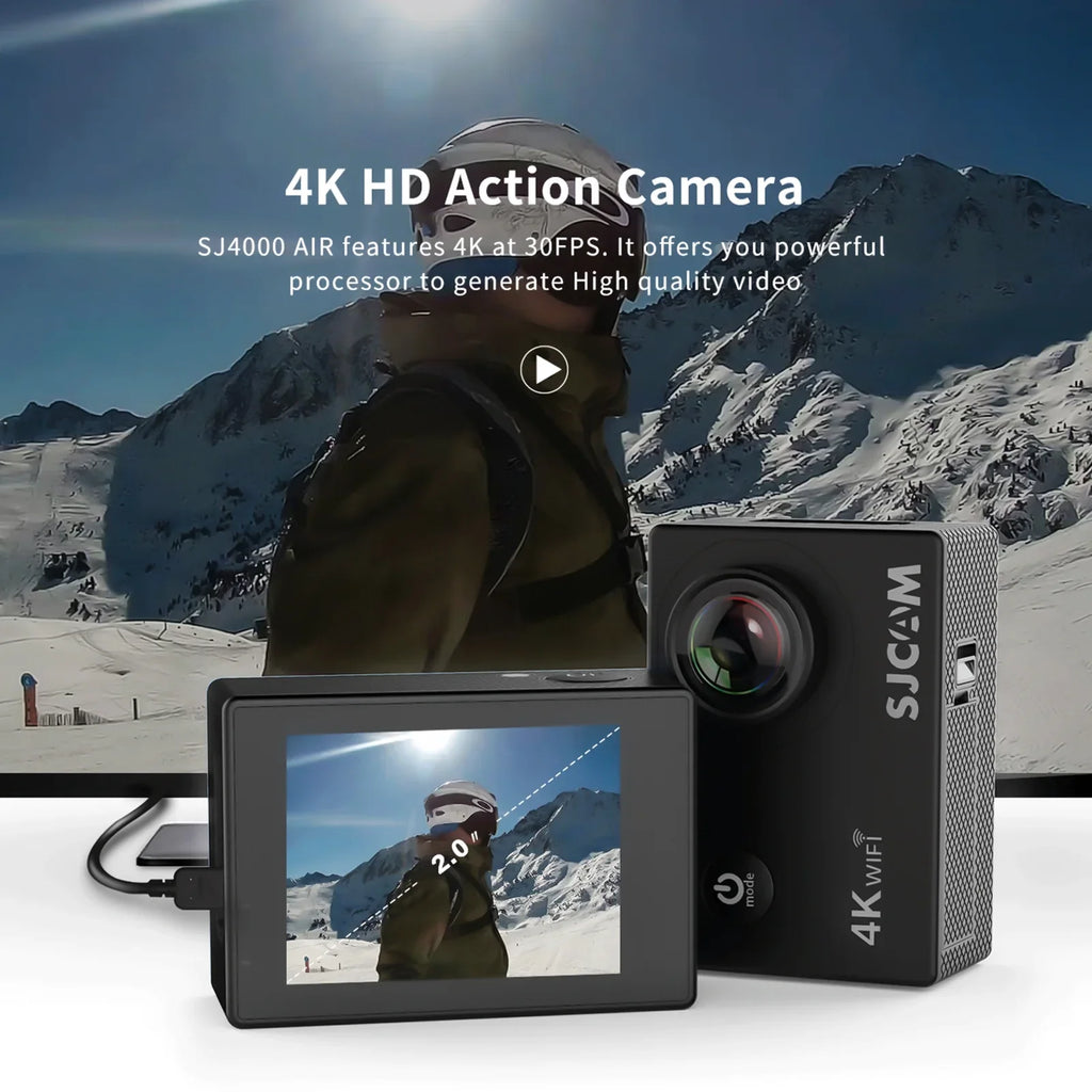 SJCAM Sports camera, Camera Case Sj4000air Camera 4k Camera Ips ScreenSj4000air 4k 30m Screen 16mp 2-inch Ips Waterproof Support Case Adapters 16mp 170wide Waterproof Case Adventures