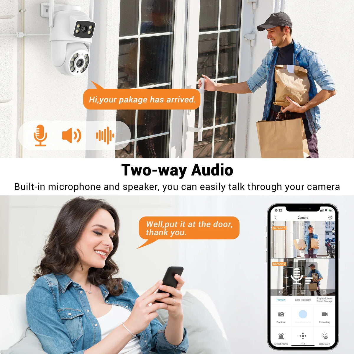 TOPVISION Dual Lens Security Camera Outdoor, 6MP Dual Lens Smart Linkage,  IP66 Waterproof 2.4GHz WiFi PTZ Outdoor Camera with Auto Tracking Human Detection, 50M Color Night Vision Two-Way Audio