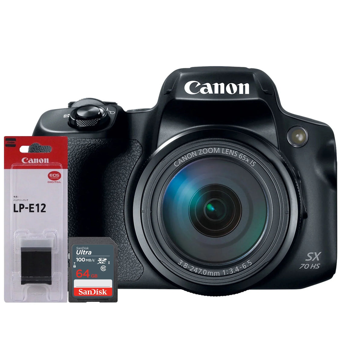 Powershot SX70 20.3MP Digital Camera with  LP-E12 Battery and 64GB SDXC Memory Card