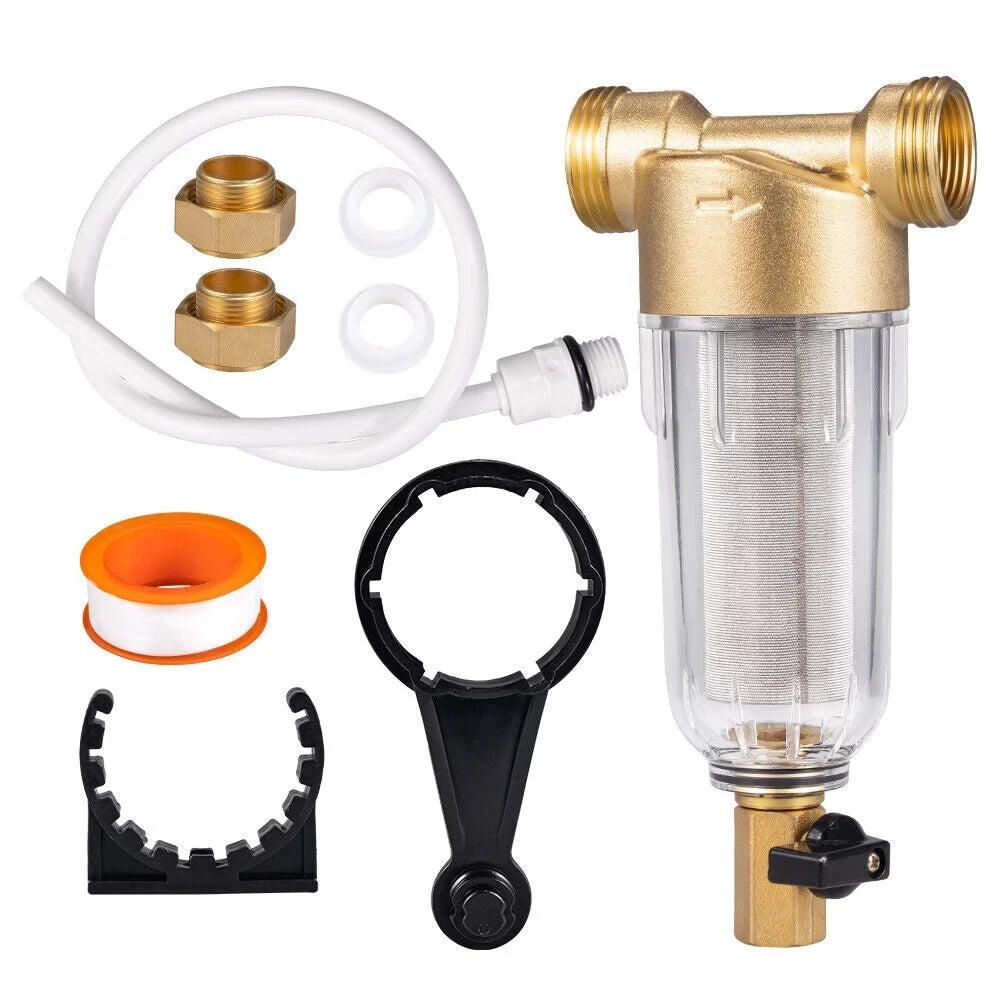 Jahy2Tech Whole House liquid Pre-Filter Reusable Sediment Filter 50 Microns Plumbing