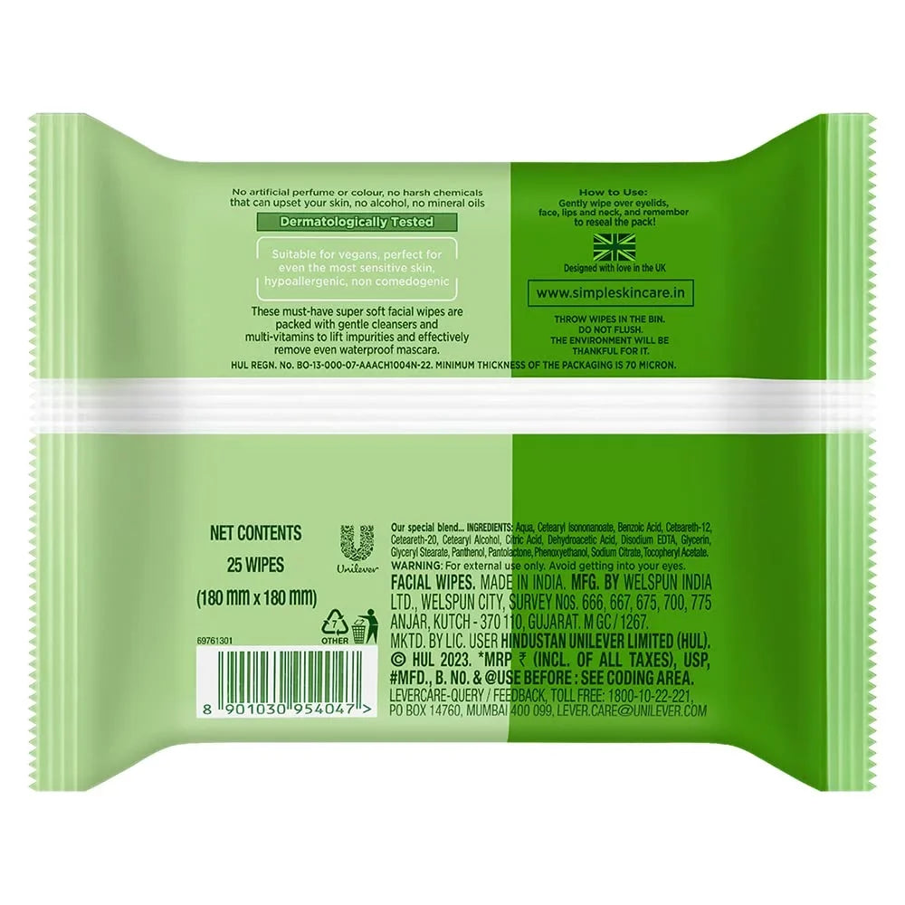 Simple Kind To Skin Cleansing Facial Wipes (25) - Pack Of 6