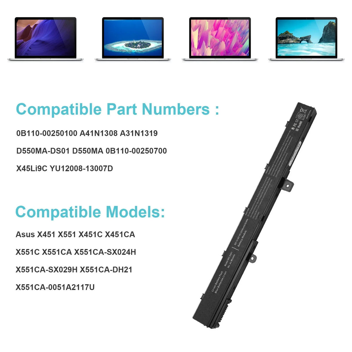 Battery for  X551 X551M A31N1319 X551C A41N1308 X551MA D550 X551CA 14.8V