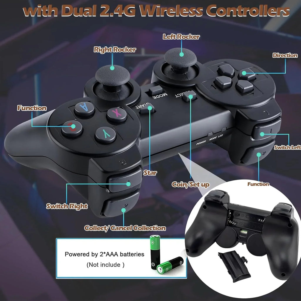 Retro Game Console, Nostalgia Stick Game,Retro Game Stick,Plug and Play Video Game Stick Built in 10000+ Games,4K HDMI Output,9 Classic Emulators, with Dual 2.4G Wireless Controllers(64G)