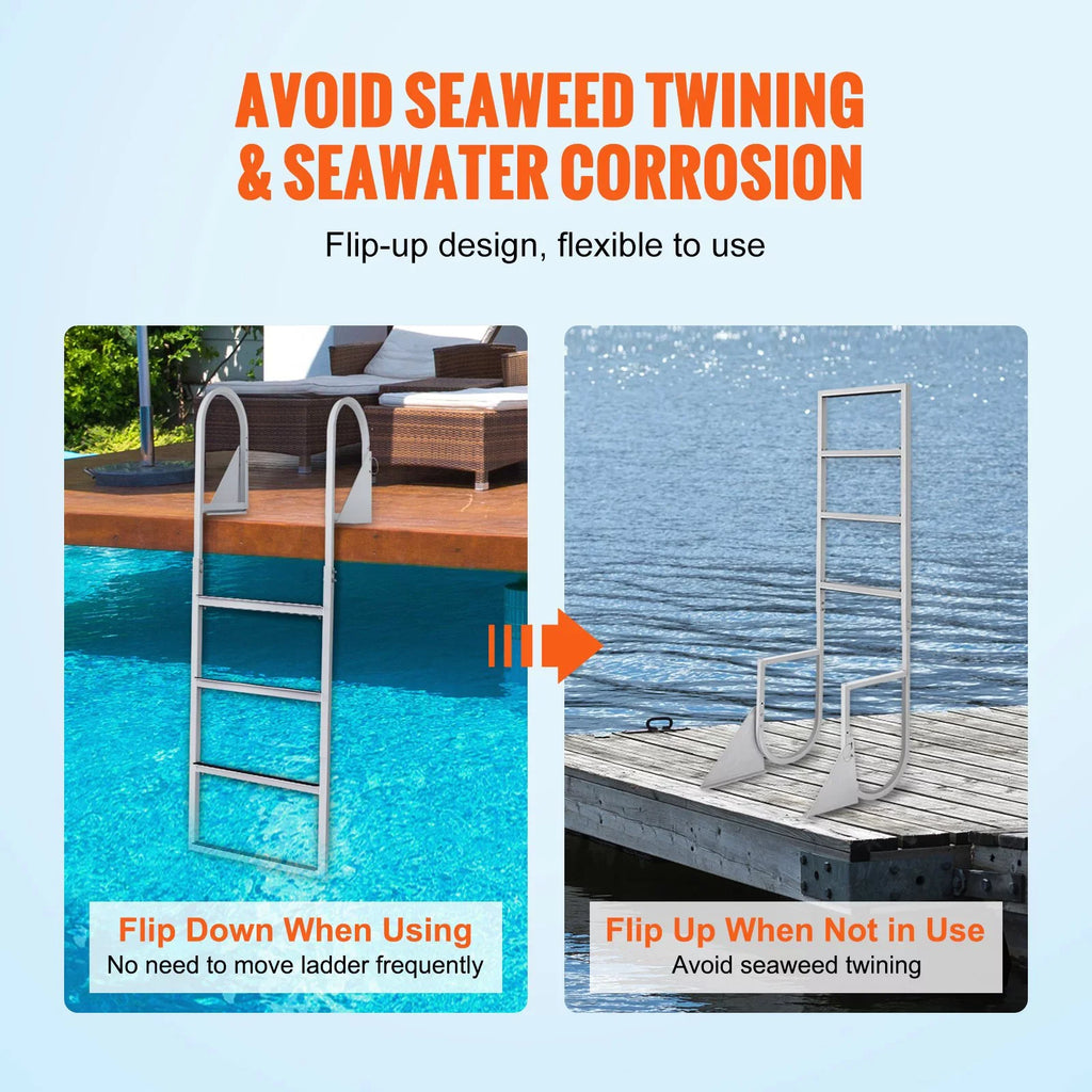 VEVOR Dock Ladder, Flip-Up 4-Step Aluminum Alloy Pontoon vessel Ladder for Ship, Lake, Pool