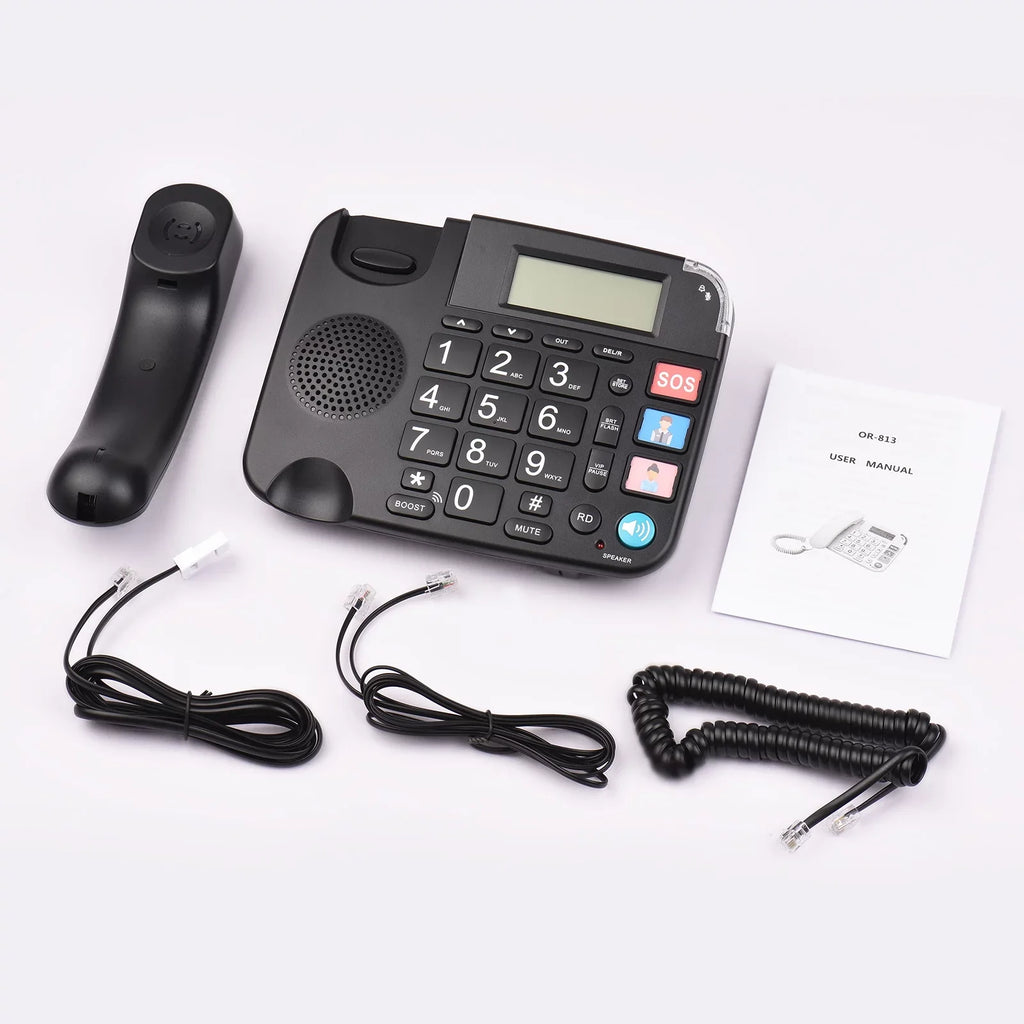 Black Corded Phone with Big Button Desk Landline Phone Telephone Support Hands-Free/Redial/Flash/Speed Dial/Ring Control for Elderly Seniors Home Office Business Hotel