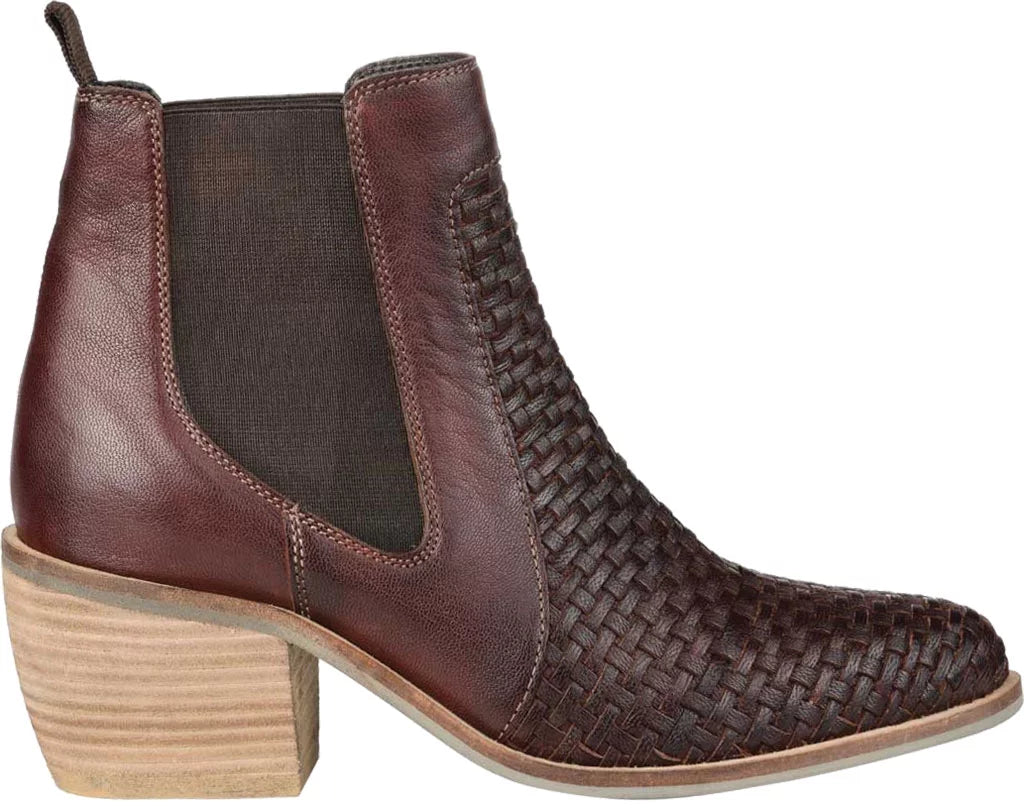 JOURNEE SIGNATURE Womens Brown Stretch Gore Padded Woven Skyller Almond Toe Block Heel Leather Booties 7.5