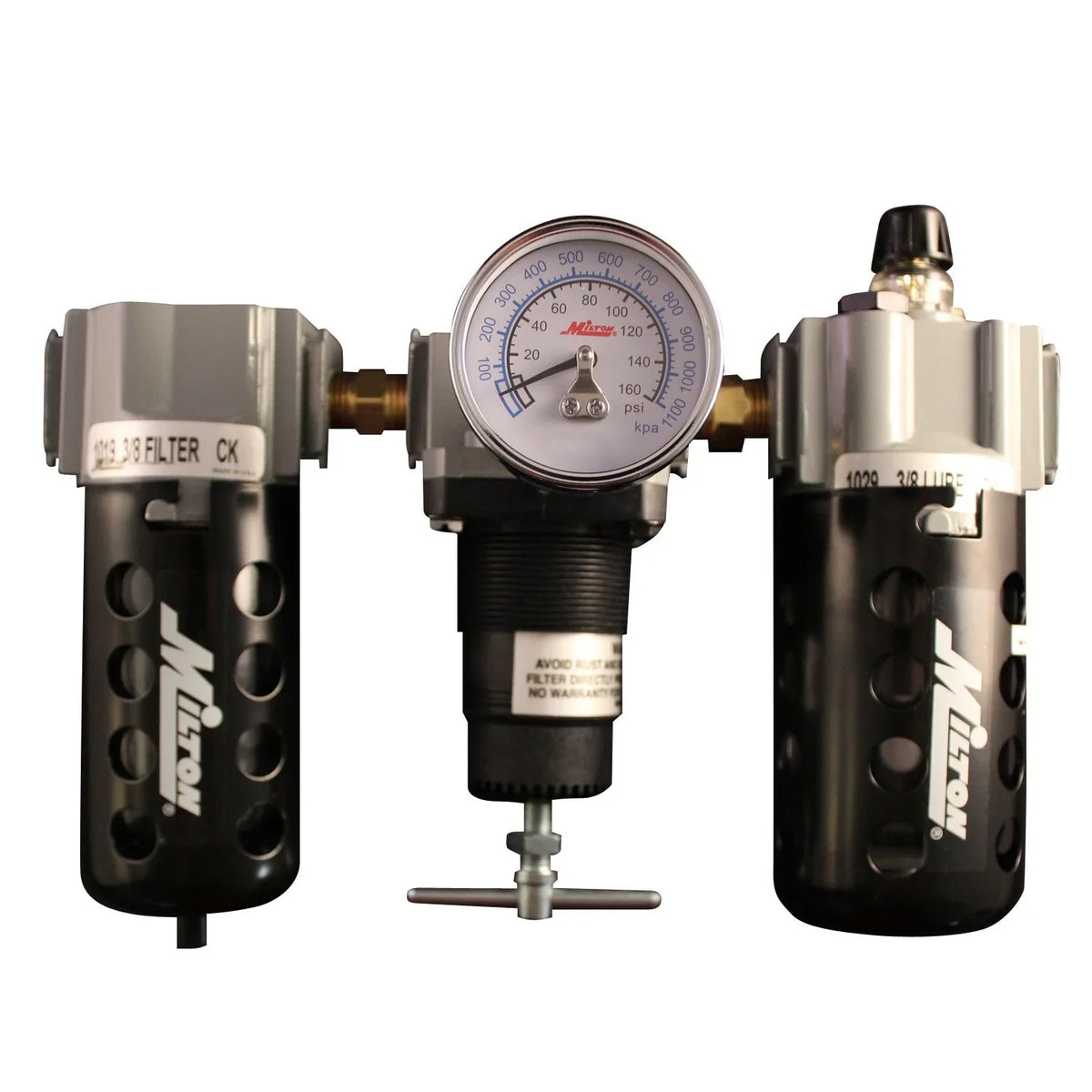 Milton 1101 3/8" Filter Regulator and Lubricator Trio 3/8" NPT Milton Deluxe Polycarbonate FRL Trio