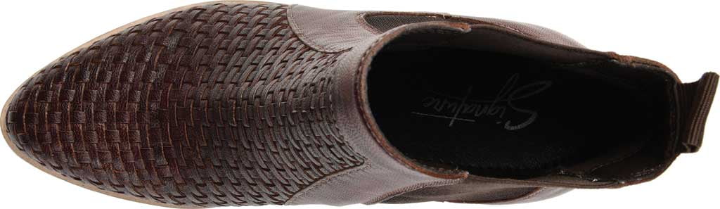 JOURNEE SIGNATURE Womens Brown Stretch Gore Padded Woven Skyller Almond Toe Block Heel Leather Booties 7.5