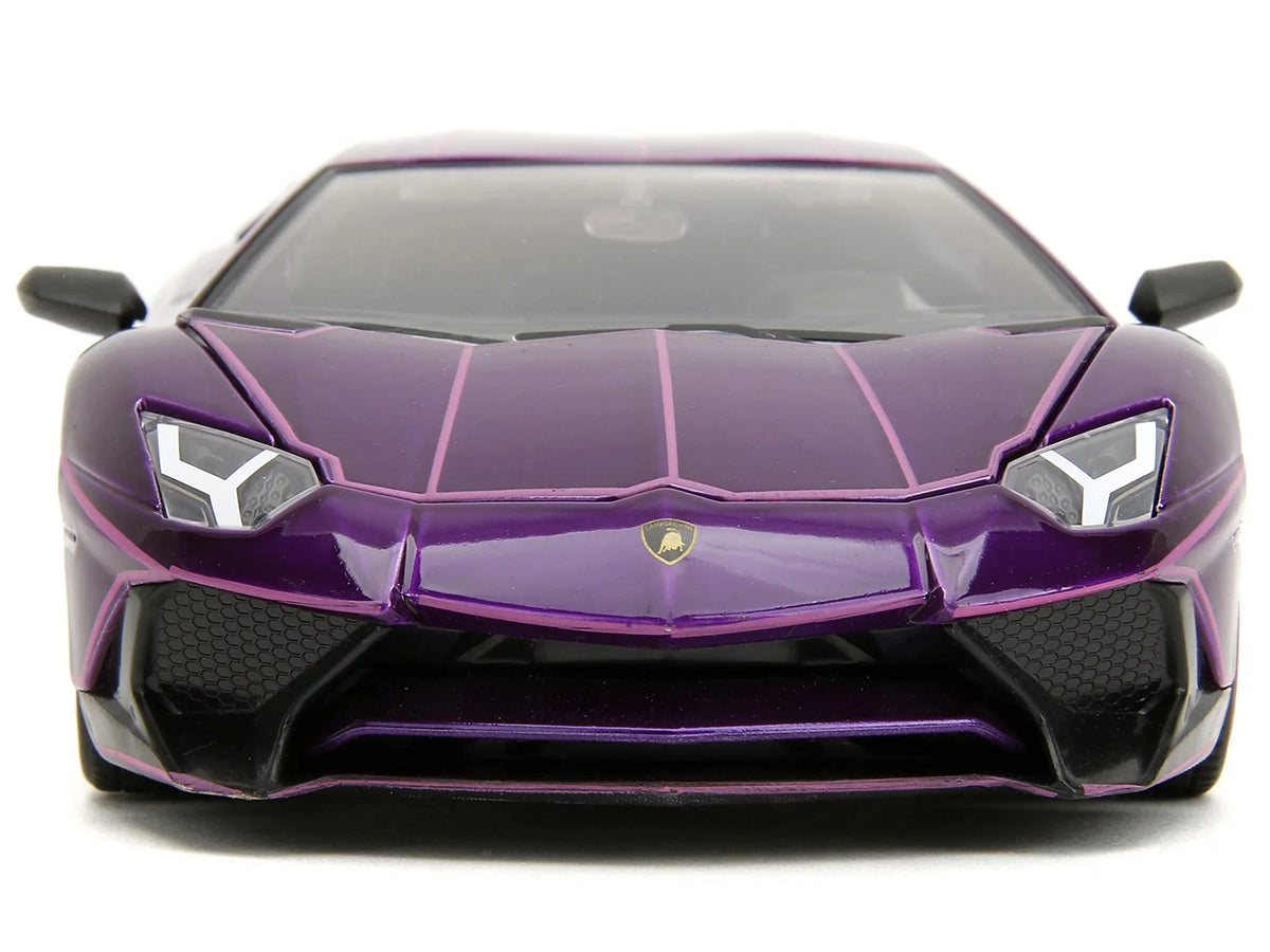 Lamborghini Aventador SV Candy Purple with Pink Graphics "Pink Slips" Series 1/24 Diecast Model Car by Jada