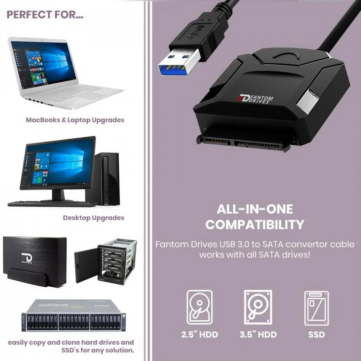 0 to SATA Cable Converter, 12V Power Supply, and Fantom Drives Cloning Software Inside USB. Fantom Drives FD 6TB Hard Drive Upgrade Kit with  Barracuda ST6000DM003 (3.5"), Fantom Drives USB 3