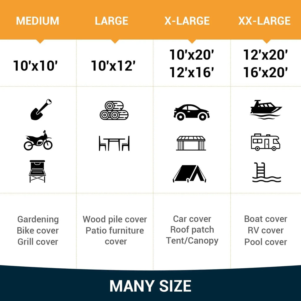 Tarps Heavy Duty Waterproof 12? X 20?, Extra Thick 16 Mil, Tear & Fade impervious, 100% UV Blocking, Outdoor Tarp with Reinforced Grommets for Roof, Camping, Patio, Pool, vessel(Silver/Black)