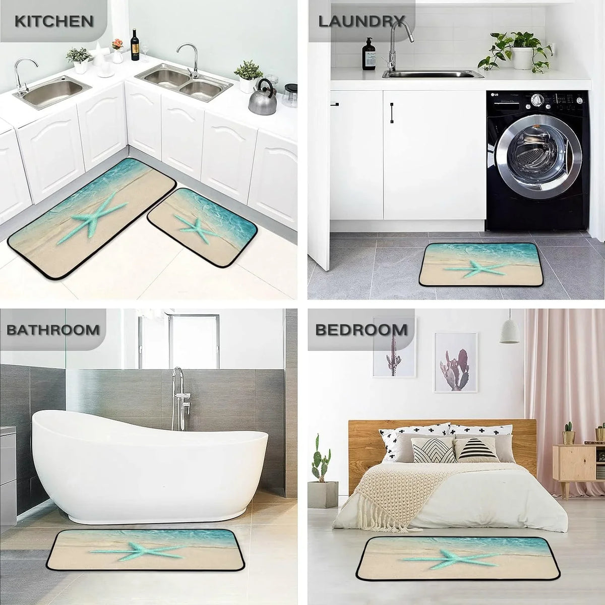 Ocean Beach Starfish Kitchen Mats and Rugs Sea moisture Wave Floor Runner Area Rug Washable Carpet Perfect for Living Room Bedroom Entryway 20x28inches + 20x47inches Home Decor Gift