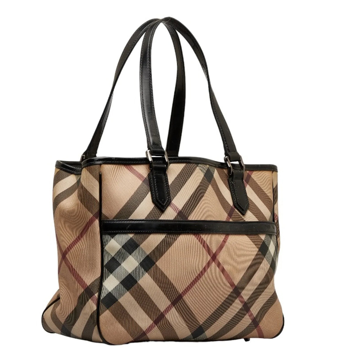Pre-Owned Burberry Nova Check Handbag Tote Bag Beige Black PVC Patent Leather Women's BURBERRY (Good)