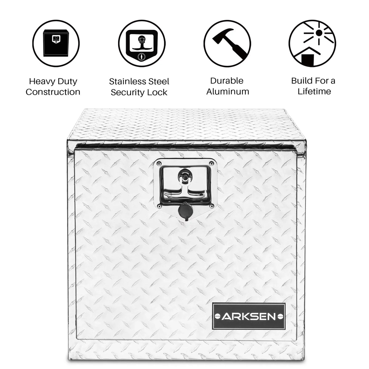 ARKSEN 18" Aluminum Truck Underbody Diamond Plate ToolBox w/ T-Handle Latch Durable Pickup Trailer Storage Organizer Tool Box Key Lock, Silver
