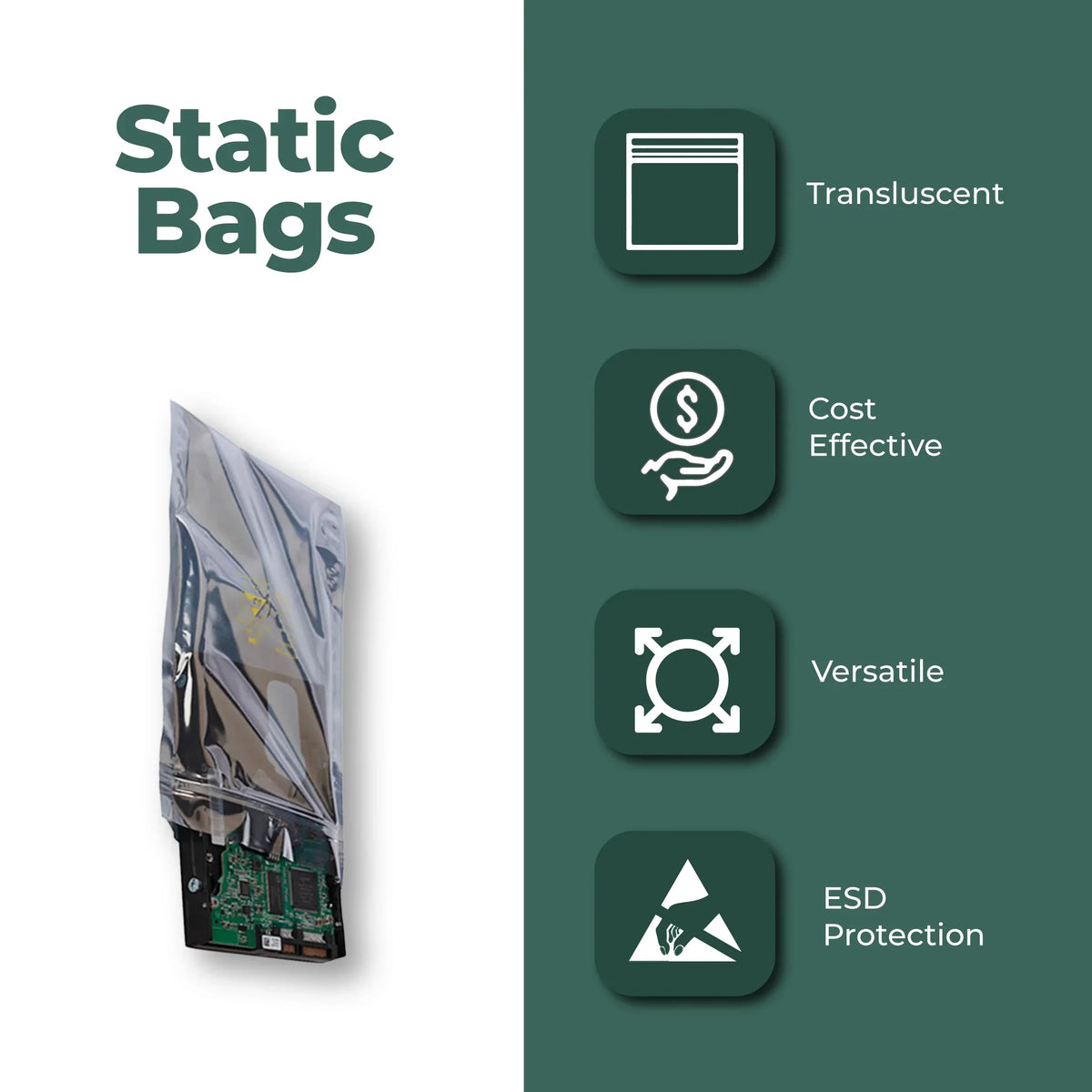 3 Mil Metallic Conductive Transparent Bags 4" x 6" High-high-grade 100/CS Dependable ESD Protection