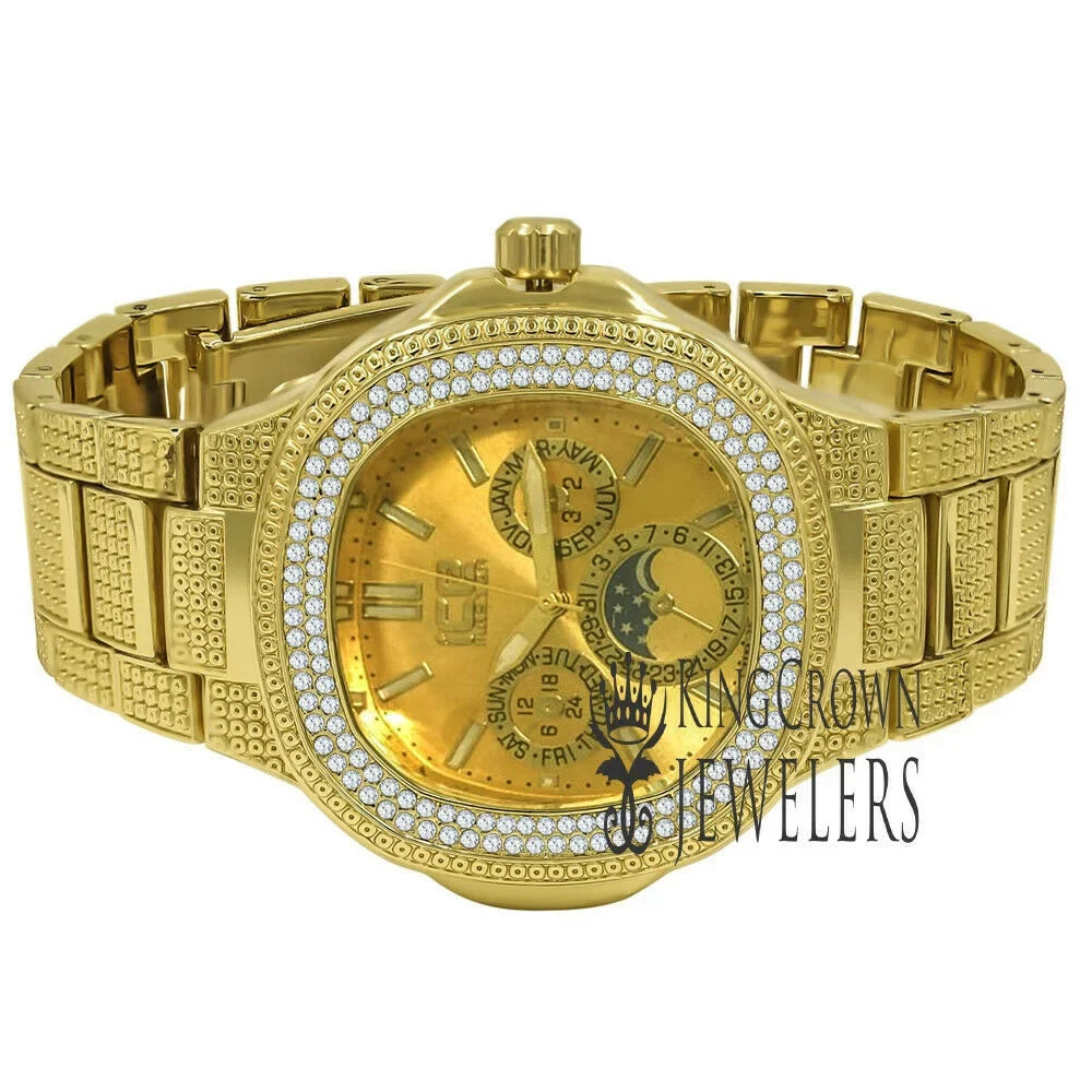14K Yellow Gold Tone Simulated Diamonds Joe Rodeo Jojo Jojino liquid Resistance Metal Band Watch