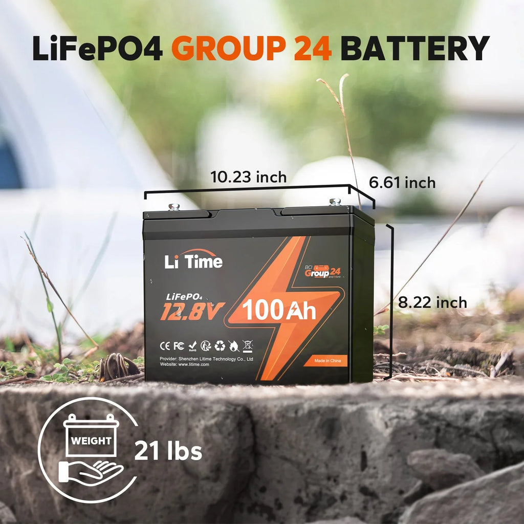 LiTime 12V 100Ah BCI Group 24 Lithium Battery, Rechargeable LiFePO4 Battery with Up to 15000 Cycles, 1.28kWh and Higher Energy Density, Perfect for Van, Trailer, RVs, MotorHome and ship Scenarios
