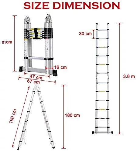 Dayplus 12.5FT/3.8M Aluminum Telescoping Extension Ladder Portable Multi-Purpose Folding A-Frame Ladder