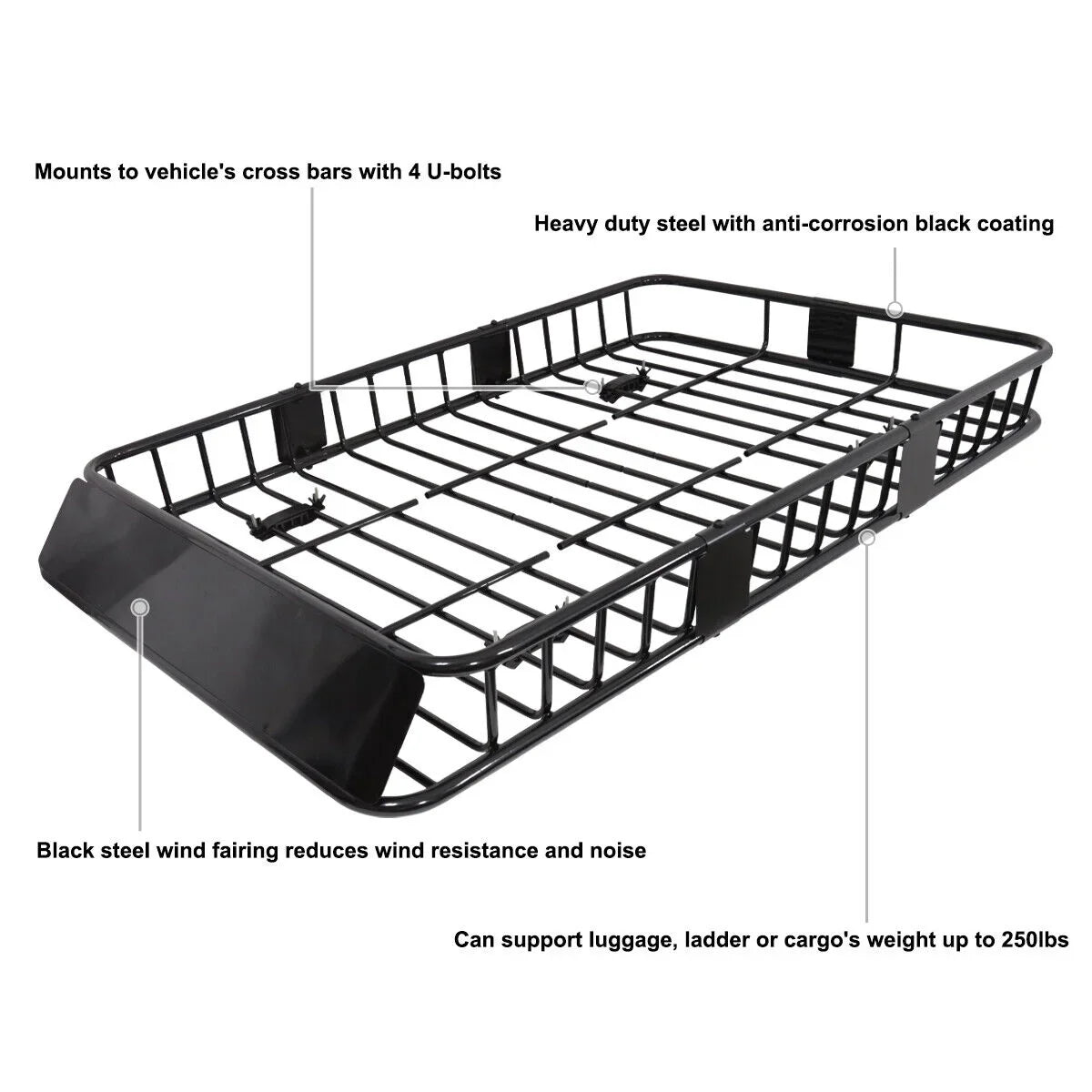 Teledu Roof Rack 64" Extendable Steel Luggage Cargo Carrier Top Basket SUV Truck