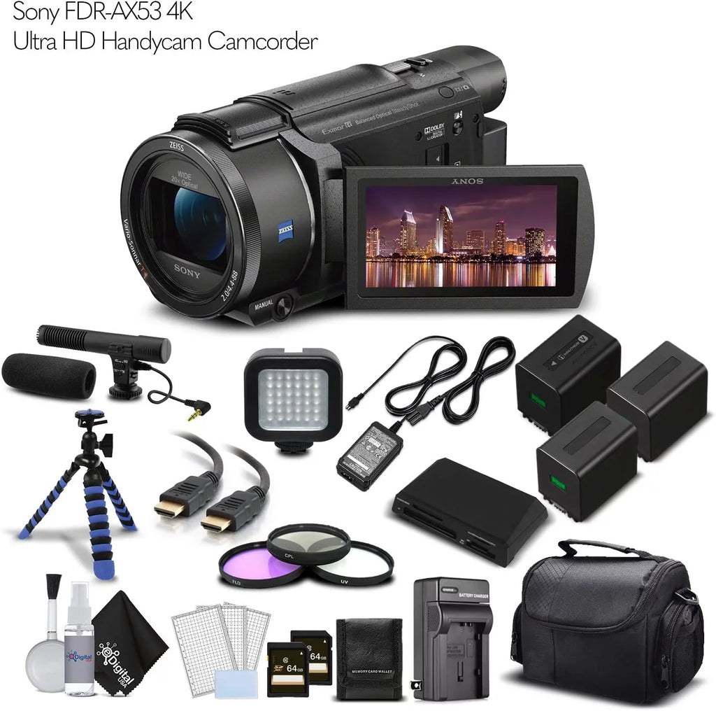 '- Professional Bundle.  FDR-AX53 4K Ultra HD Handycam Camcorder